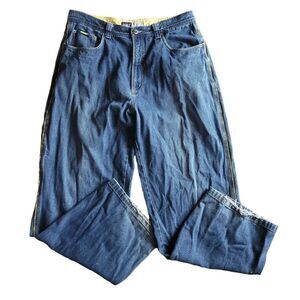 OOH MOW MAO Vintage Y2K Wideleg Yellow Seam Mens Denim Jeans Size 36 OMN ONM OMM